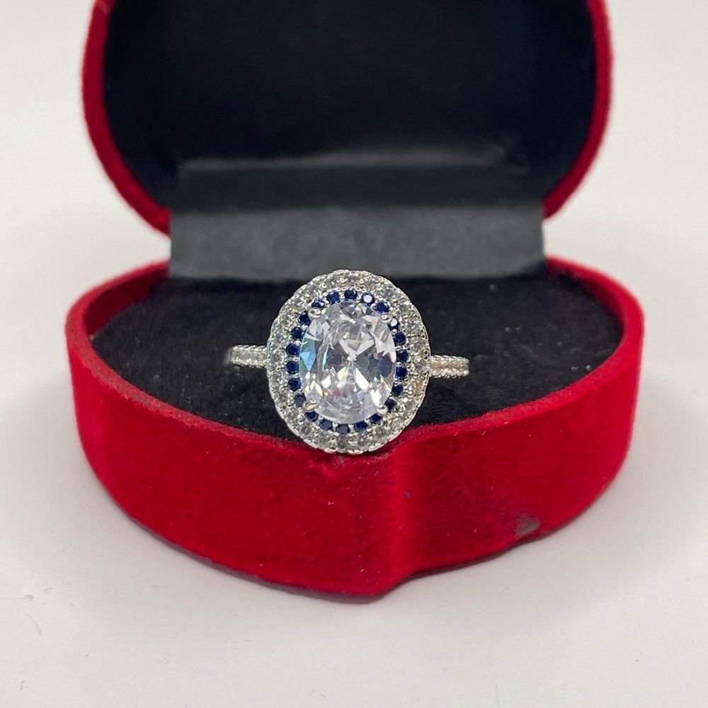 925 BLUE SAPPHIRE ROUND CUT BRIDAL WEDDING RING - Picture 9 of 15
